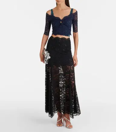 Rabanne Trompe l'ail lace and velvet crop top | Thumbnail 2