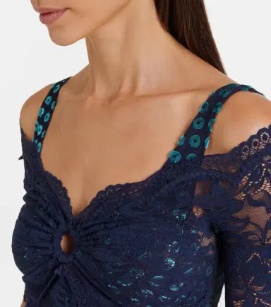 Rabanne Trompe l'ail lace and velvet crop top | Thumbnail 3