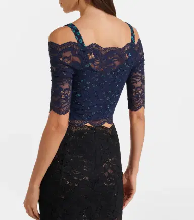 Rabanne Trompe l'ail lace and velvet crop top | Thumbnail 4