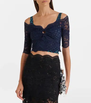 Rabanne Trompe l'ail lace and velvet crop top | Thumbnail 5