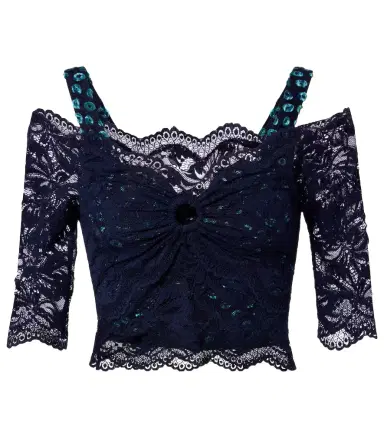 Rabanne Trompe l'ail lace and velvet crop top | Thumbnail 1