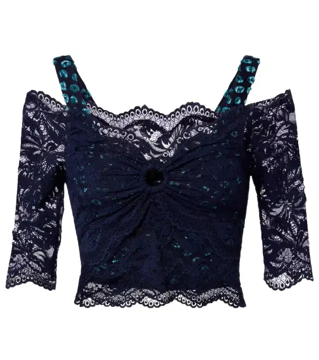 Trompe l'ail lace and velvet crop top
