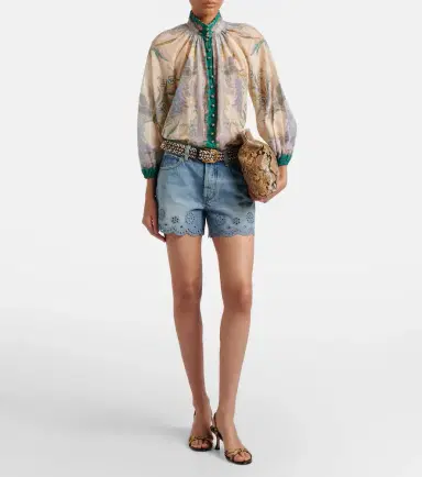 Frame Long Hang broderie anglaise denim shorts | Thumbnail 2