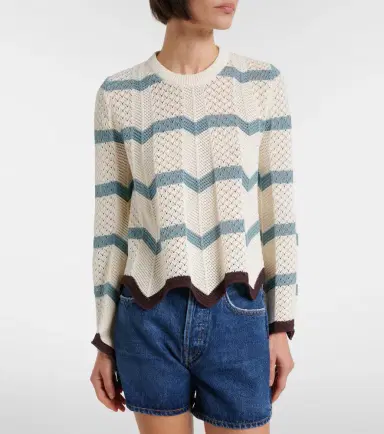 La DoubleJ Chevron crochet cropped cotton sweater | Thumbnail 6