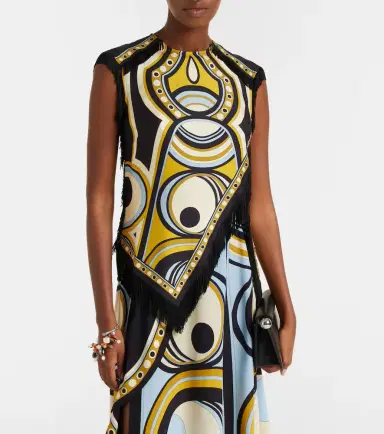 La DoubleJ Scarf fringed printed silk voile top | Thumbnail 5