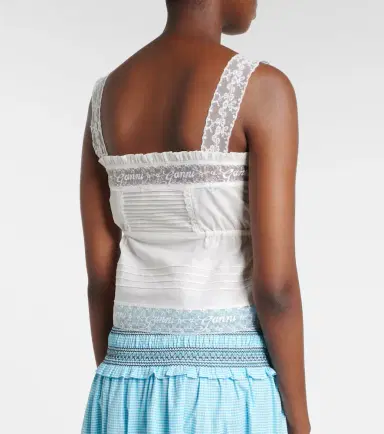 Ganni Lace-trimmed ruffled cotton crop top | Thumbnail 2 Ganni Lace-trimmed ruffled cotton crop top | Thumbnail 2