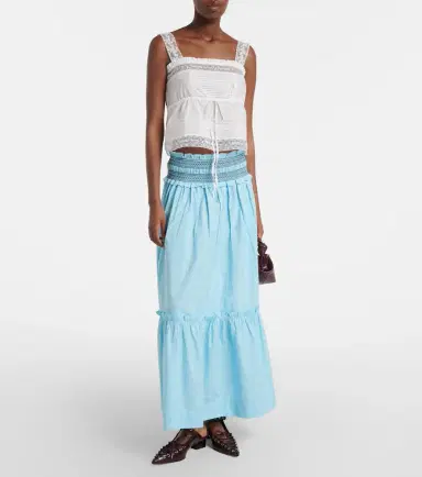 Ganni Lace-trimmed ruffled cotton crop top | Thumbnail 4 Ganni Lace-trimmed ruffled cotton crop top | Thumbnail 4