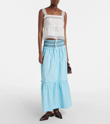 Ganni Embroidered gingham cotton poplin maxi skirt | Thumbnail 2