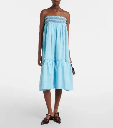Ganni Embroidered gingham cotton poplin maxi skirt | Thumbnail 3