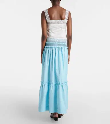 Ganni Embroidered gingham cotton poplin maxi skirt | Thumbnail 5