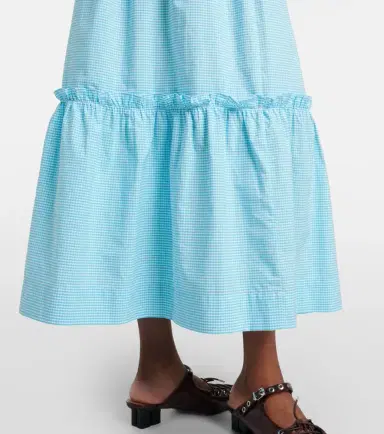 Ganni Embroidered gingham cotton poplin maxi skirt | Thumbnail 7