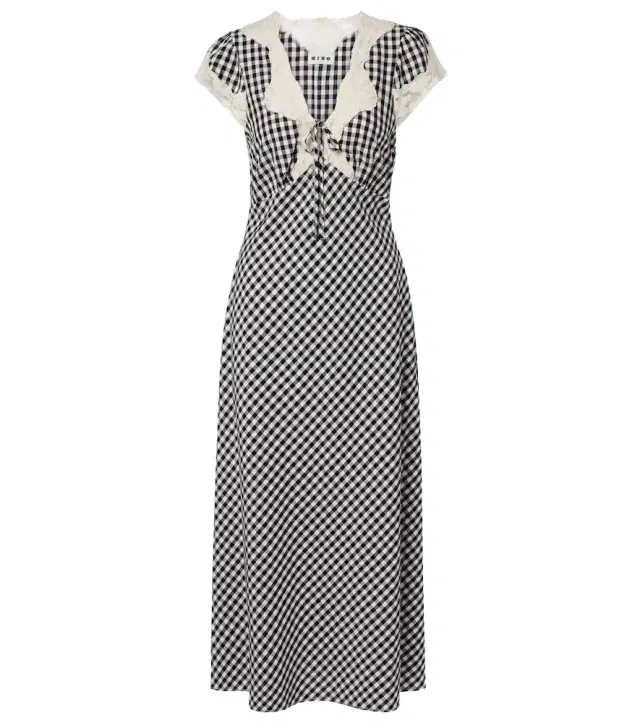 Rixo Amari lace-trimmed checked midi dress