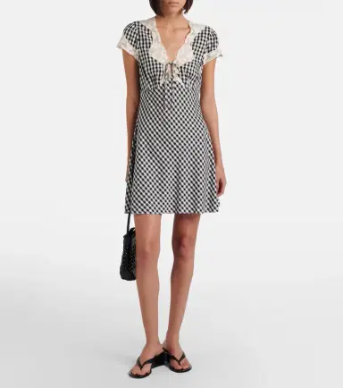 Rixo Lacie lace-trimmed checked crêpe minidress | Thumbnail 3 Rixo Lacie lace-trimmed checked crêpe minidress | Thumbnail 3