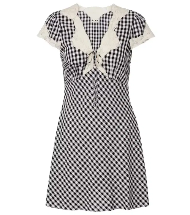 Rixo Lacie lace-trimmed checked crêpe minidress