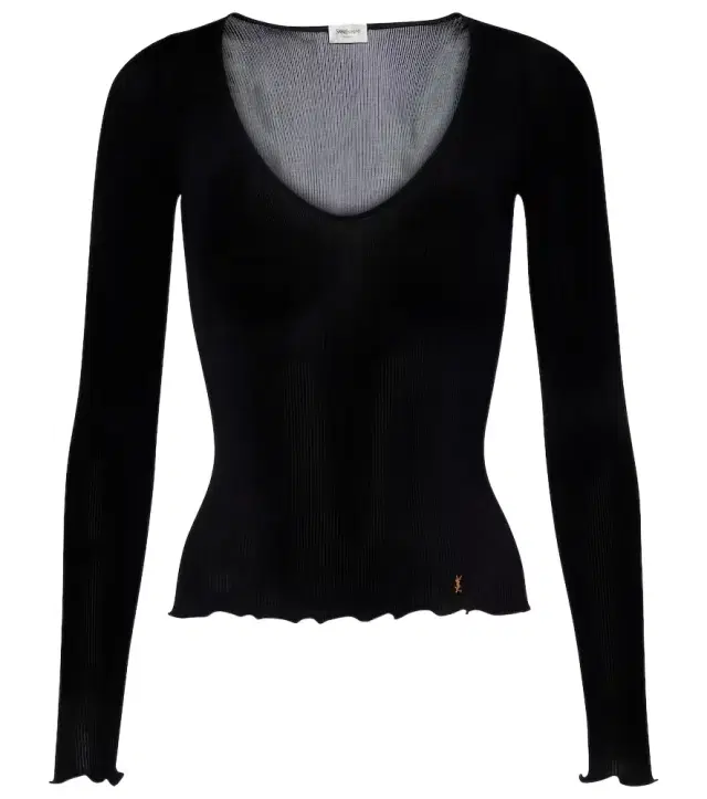 Saint Laurent Ribbed-knit silk top