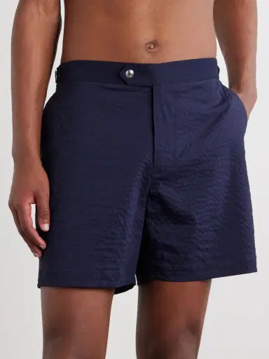 MR P. Straight-Leg Mid-Length Striped Seersucker Swim Shorts - Men | Thumbnail 2
