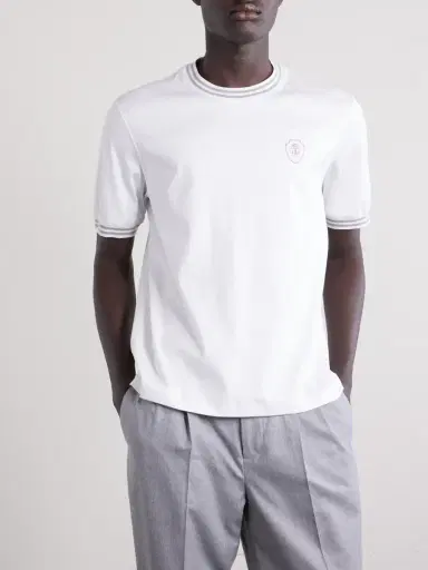 Brunello Cucinelli Logo-Appliquéd Cotton-Jersey Tennis Shirt - Men | Thumbnail 3 Brunello Cucinelli Logo-Appliquéd Cotton-Jersey Tennis Shirt - Men | Thumbnail 3