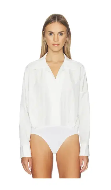 Norma Kamali Super Oversized Boyfriend Shirt Bodysuit | Thumbnail 2