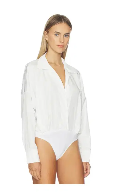 Norma Kamali Super Oversized Boyfriend Shirt Bodysuit | Thumbnail 3