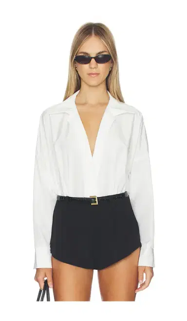 Norma Kamali Super Oversized Boyfriend Shirt Bodysuit | Thumbnail 1