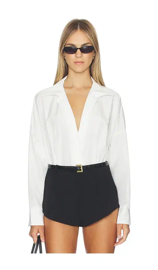 Norma Kamali Super Oversized Boyfriend Shirt Bodysuit