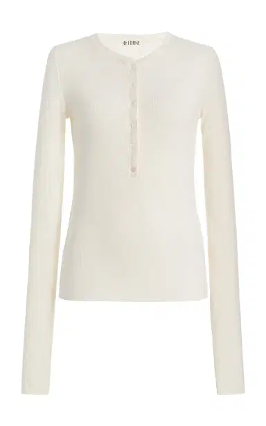 ÉTERNE Ribbed Jersey Henley Top | Thumbnail 2