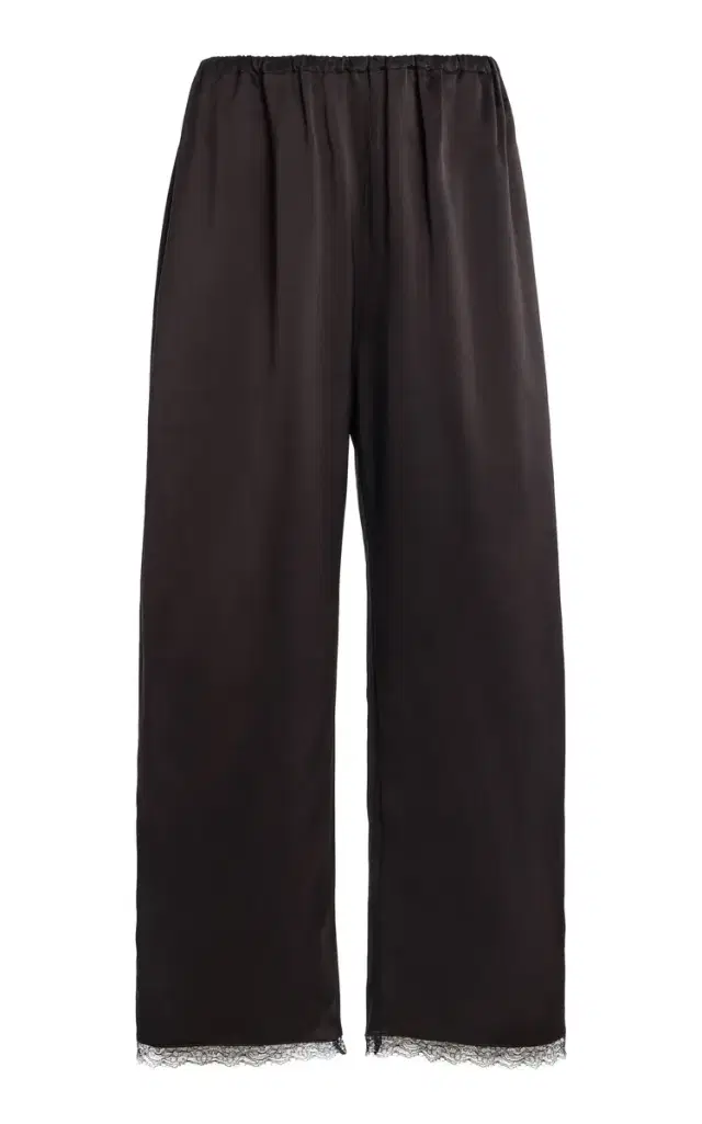 Leset Barb Lace-Trimmed Satin Crop Pants