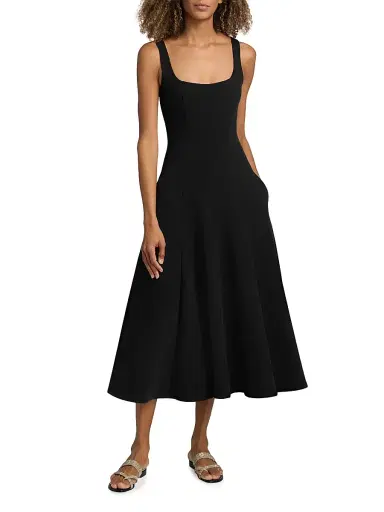 Vince Women's Square Neck Seamed Midi-Dress - Black - Size XXS | Thumbnail 2 Vince Women's Square Neck Seamed Midi-Dress - Black - Size XXS | Thumbnail 2