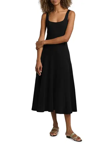 Vince Women's Square Neck Seamed Midi-Dress - Black - Size XXS | Thumbnail 3 Vince Women's Square Neck Seamed Midi-Dress - Black - Size XXS | Thumbnail 3