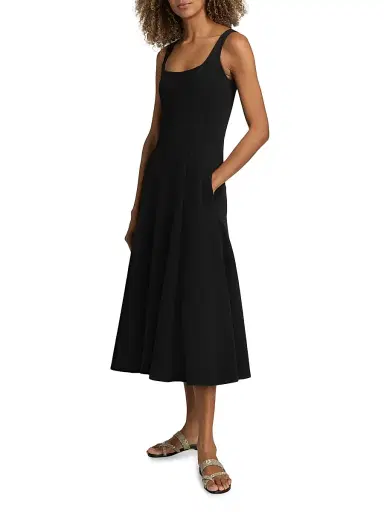 Vince Women's Square Neck Seamed Midi-Dress - Black - Size XXS | Thumbnail 4 Vince Women's Square Neck Seamed Midi-Dress - Black - Size XXS | Thumbnail 4