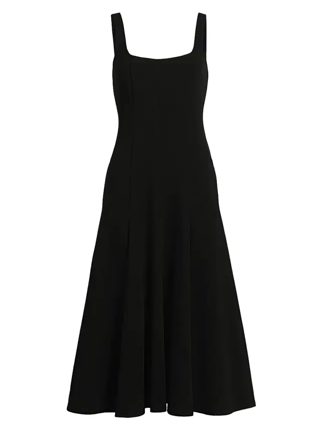Vince Women's Square Neck Seamed Midi-Dress - Black