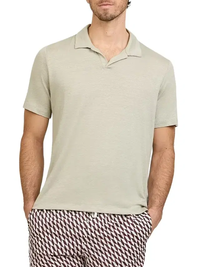 Men's Shaun Stretch-Linen Polo Shirt - Elm