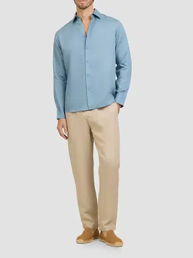 Onia Men's Air Linen-Blend Long-Sleeve Shirt - Lagoon - Size XL | Thumbnail 2
