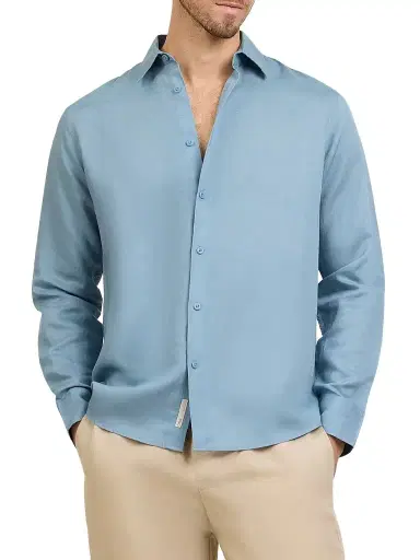 Onia Men's Air Linen-Blend Long-Sleeve Shirt - Lagoon - Size XL | Thumbnail 1