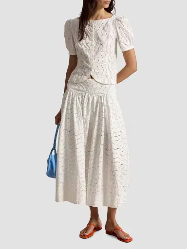 Polo Ralph Lauren Women's Cotton Eyelet Puff-Sleeve Top | Thumbnail 2 Polo Ralph Lauren Women's Cotton Eyelet Puff-Sleeve Top | Thumbnail 2