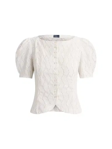 Polo Ralph Lauren Women's Cotton Eyelet Puff-Sleeve Top | Thumbnail 1 Polo Ralph Lauren Women's Cotton Eyelet Puff-Sleeve Top | Thumbnail 1