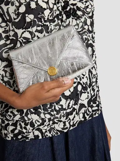 Dries Van Noten Women's Crinkled-Effect Leather Envelope Clutch - Silver | Thumbnail 2