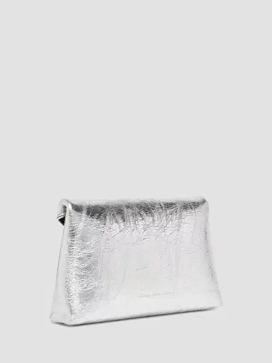Dries Van Noten Women's Crinkled-Effect Leather Envelope Clutch - Silver | Thumbnail 3