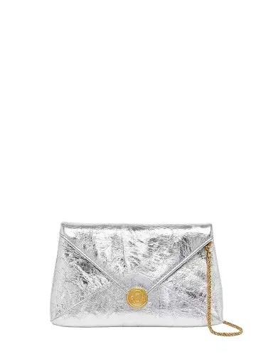 Dries Van Noten Women's Crinkled-Effect Leather Envelope Clutch - Silver | Thumbnail 1