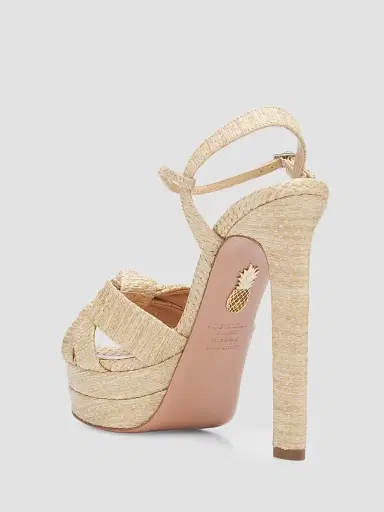 Aquazzura Women's Nina Raffia 130MM Platform Sandals - Natural Silver - Size 12 | Thumbnail 2