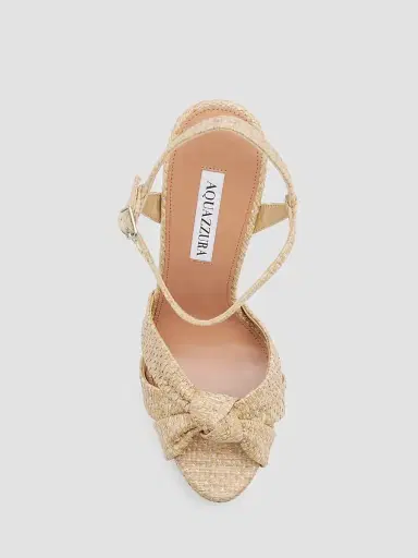 Aquazzura Women's Nina Raffia 130MM Platform Sandals - Natural Silver - Size 12 | Thumbnail 3