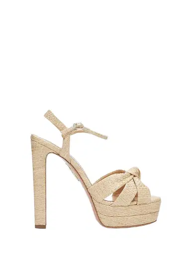 Aquazzura Women's Nina Raffia 130MM Platform Sandals - Natural Silver - Size 12 | Thumbnail 1