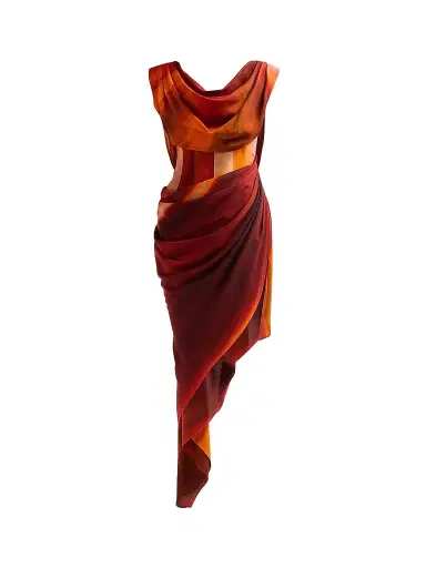 LaQuan Smith Women's Draped Asymmetric Corset-Style Midi-Dress | Thumbnail 1 LaQuan Smith Women's Draped Asymmetric Corset-Style Midi-Dress | Thumbnail 1