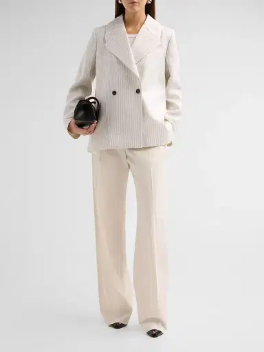 Brandon Maxwell Women's The Haven Trapeze-Fit Wool-Silk Blazer - Navy | Thumbnail 2 Brandon Maxwell Women's The Haven Trapeze-Fit Wool-Silk Blazer - Navy | Thumbnail 2