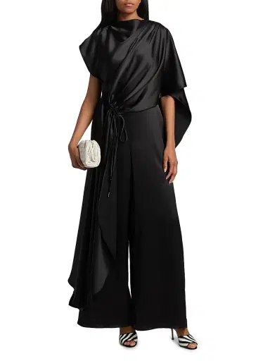 Amsale Women's Draped Satin Jumpsuit - Black | Thumbnail 2