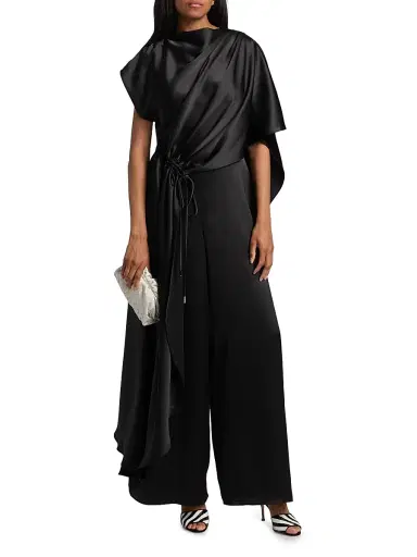 Amsale Women's Draped Satin Jumpsuit - Black | Thumbnail 3