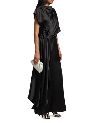 Amsale Women's Draped Satin Jumpsuit - Black | Thumbnail 4