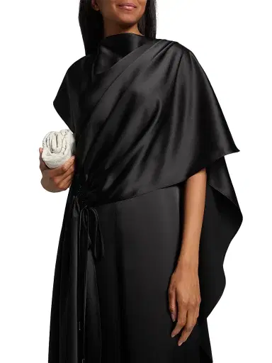 Amsale Women's Draped Satin Jumpsuit - Black | Thumbnail 6