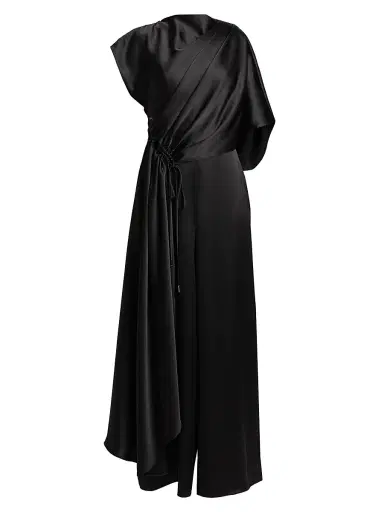 Amsale Women's Draped Satin Jumpsuit - Black | Thumbnail 1