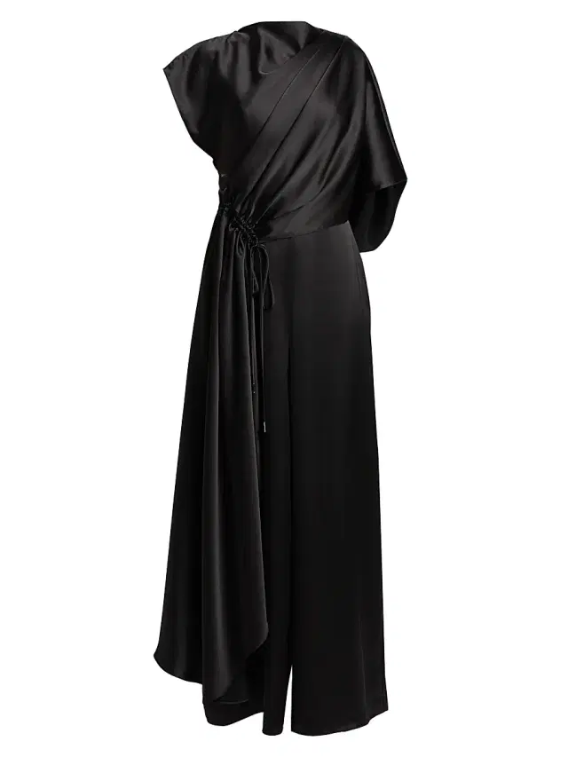 Women's Draped Satin Jumpsuit - Black